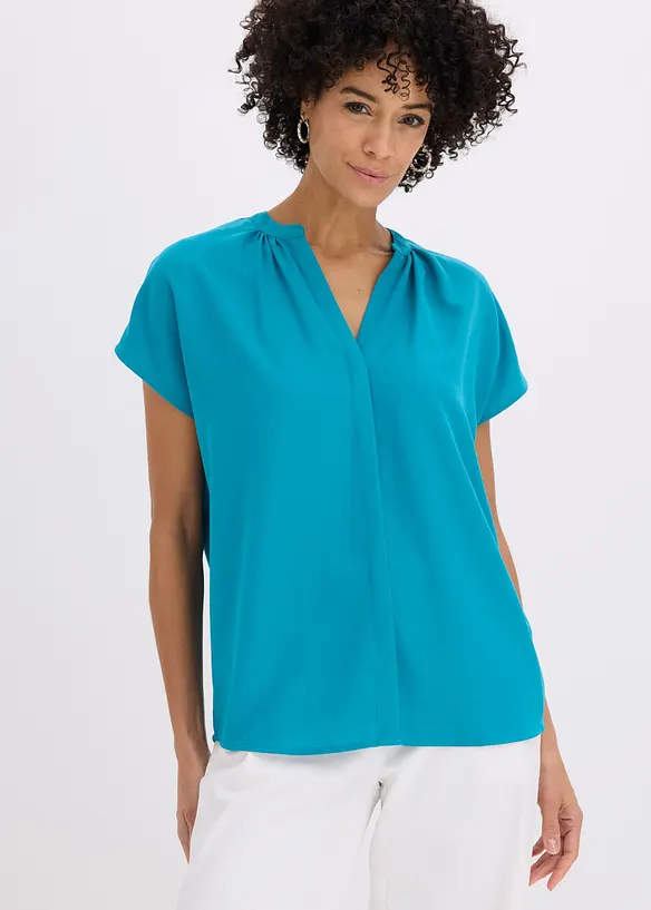 Kort&auml;rmad blus med dold knappsl&aring;, bonprix
