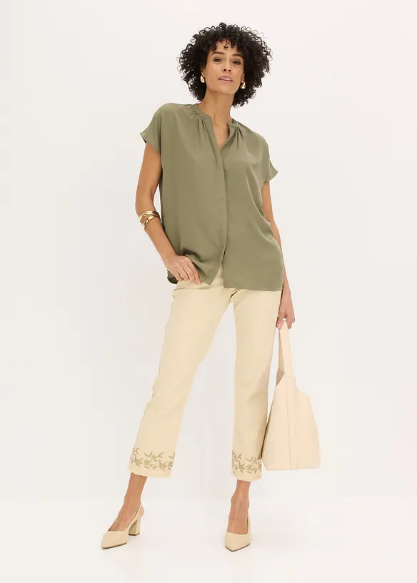 Kort&auml;rmad blus med dold knappsl&aring;, bonprix