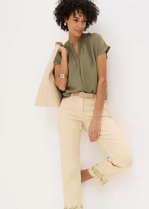 Kort&auml;rmad blus med dold knappsl&aring;, bonprix