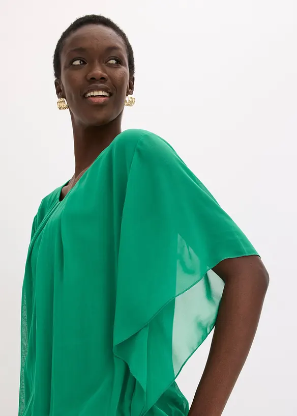 Chiffongblus med linne, bonprix