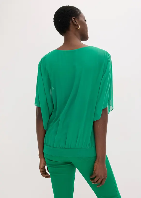 Chiffongblus med linne, bonprix
