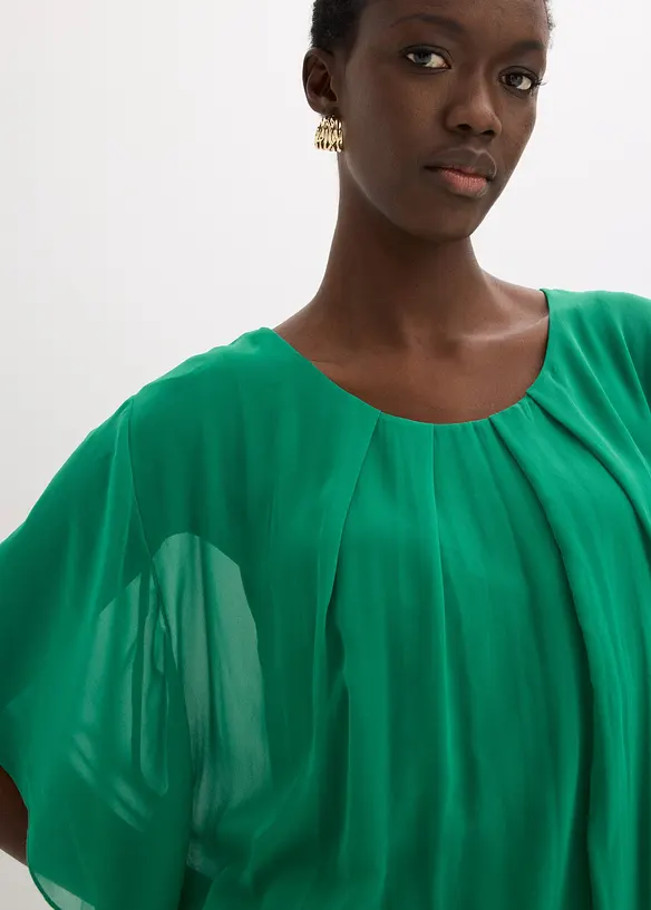 Chiffongblus med linne, bonprix