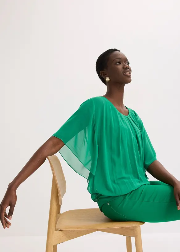 Chiffongblus med linne, bonprix
