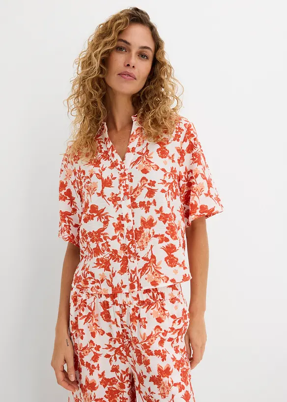 Kort&auml;rmad blus i mjuk viskosmix, bonprix