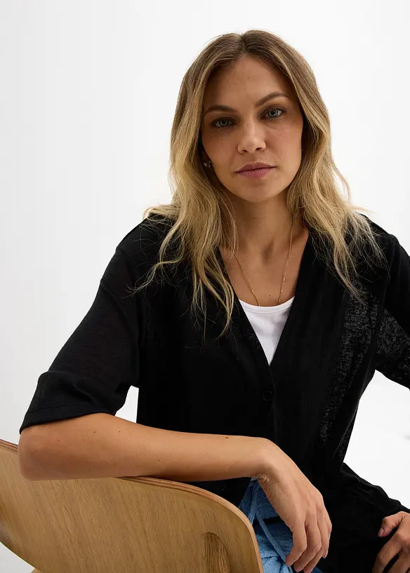 L&aring;ng cardigan med linnelook, bonprix