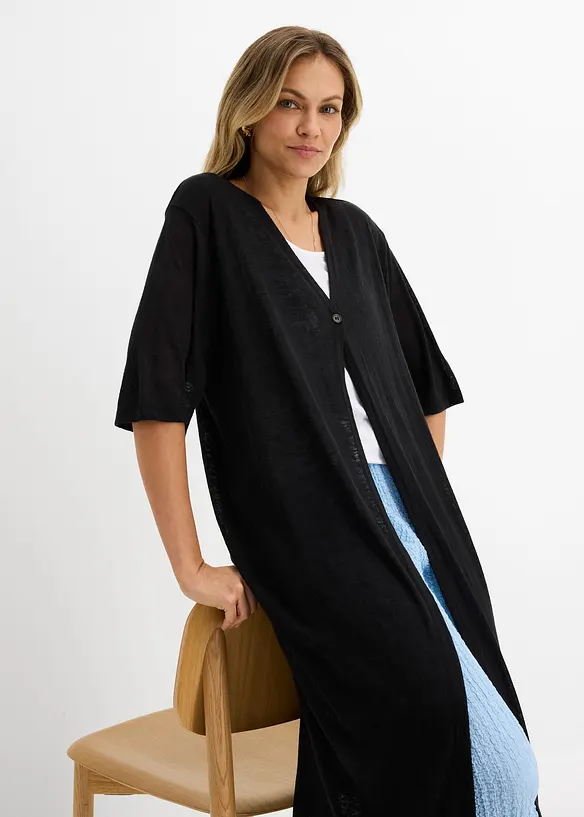 L&aring;ng cardigan med linnelook, bonprix