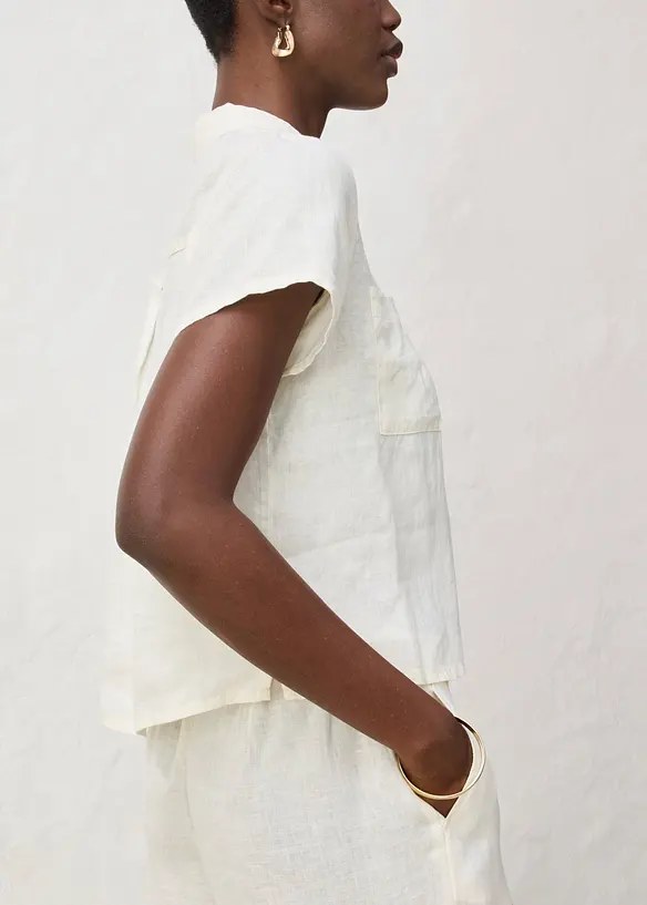 Kort&auml;rmad linneblus, bonprix