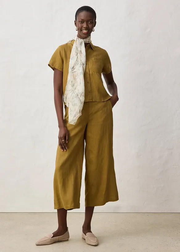 Kort&auml;rmad linneblus, bonprix