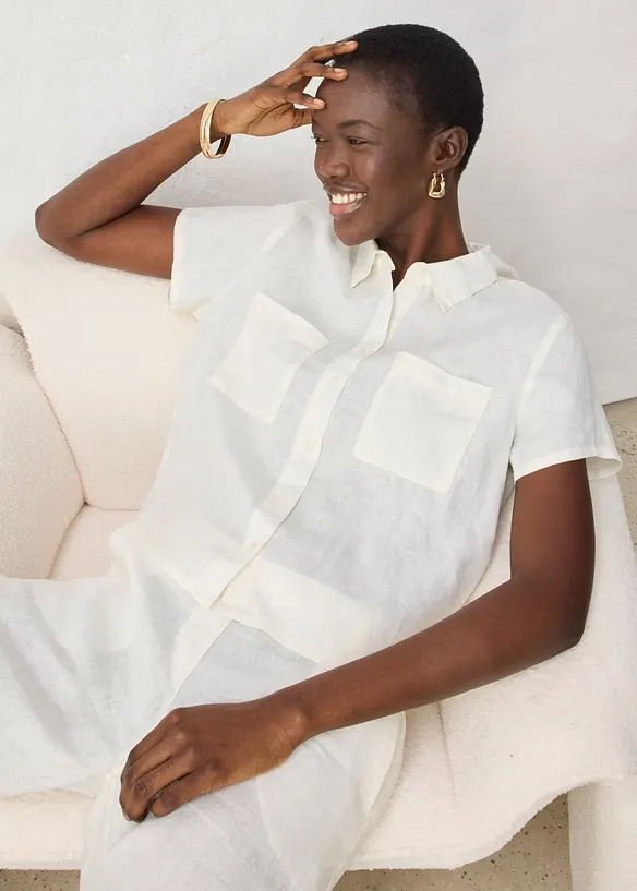 Kort&auml;rmad linneblus, bonprix