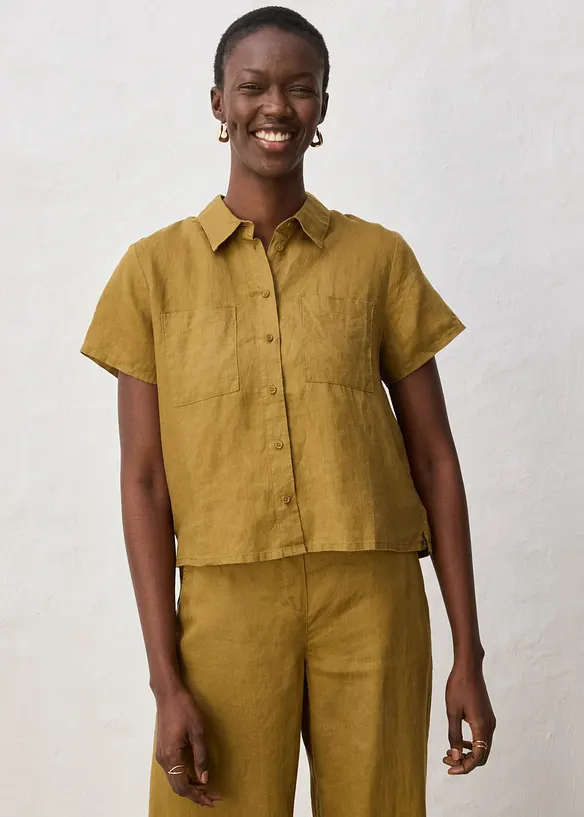 Kort&auml;rmad linneblus, bonprix