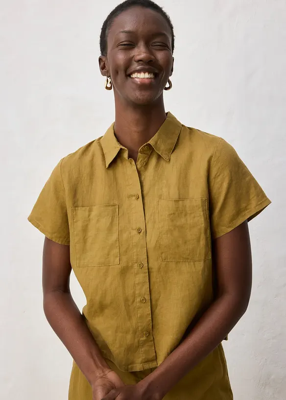 Kort&auml;rmad linneblus, bonprix