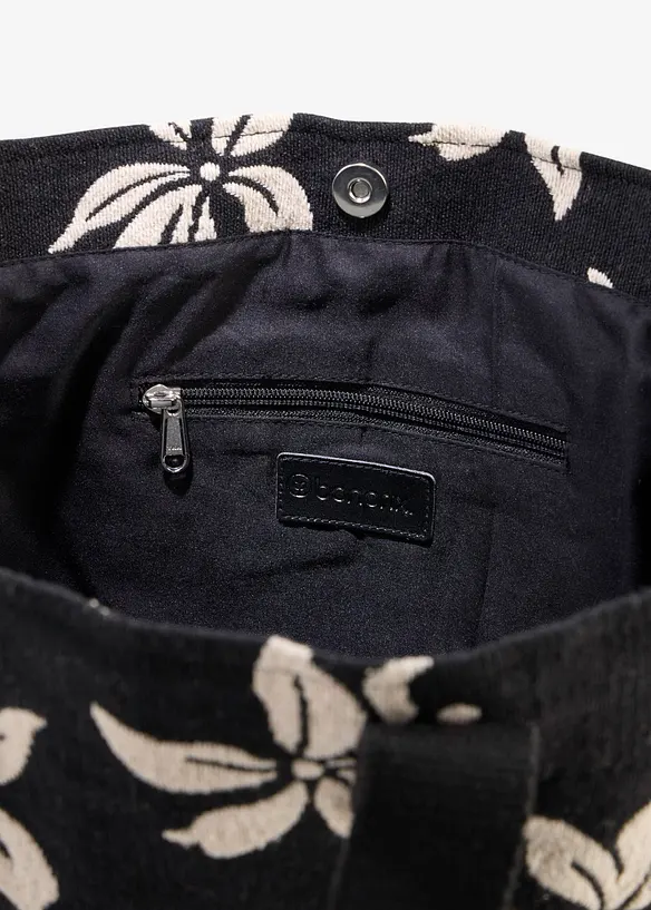 Shoppingv&auml;ska i canvas med blomm&ouml;nster, bonprix