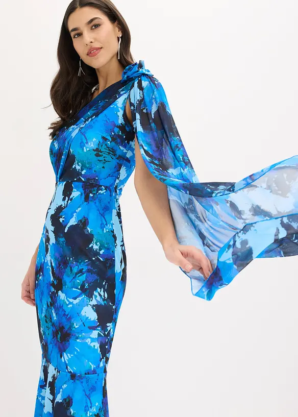 Aftonkl&auml;nning i one shoulder-stil med blomapplikation, bonprix