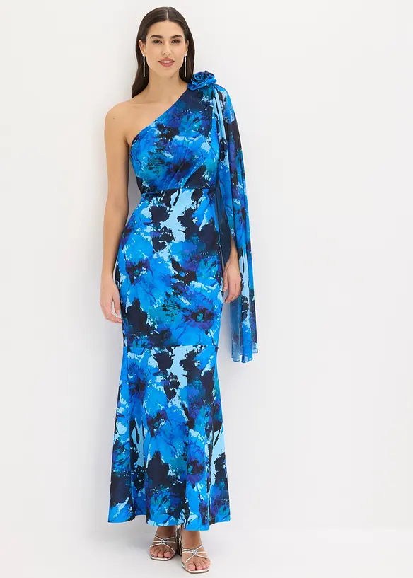 Aftonkl&auml;nning i one shoulder-stil med blomapplikation, bonprix