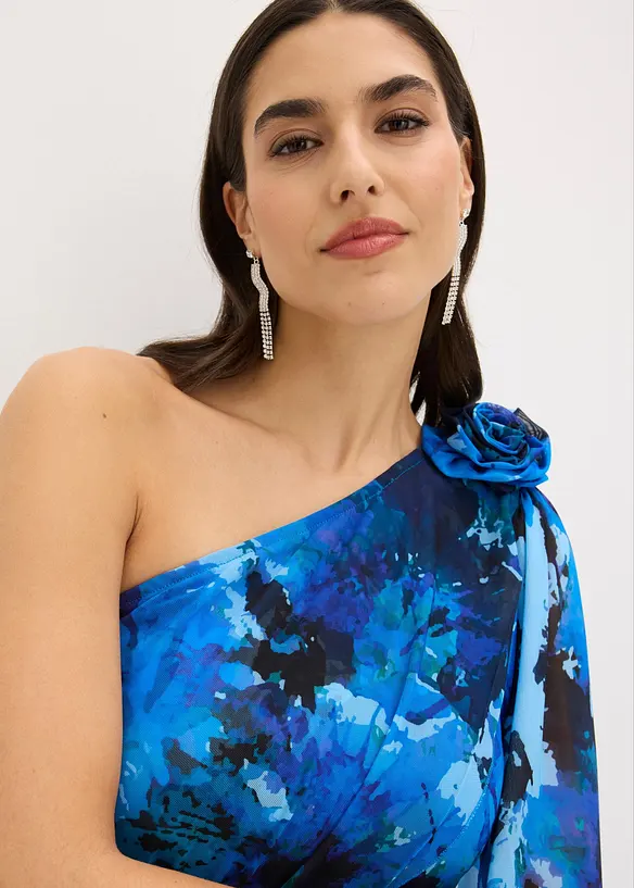 Aftonkl&auml;nning i one shoulder-stil med blomapplikation, bonprix