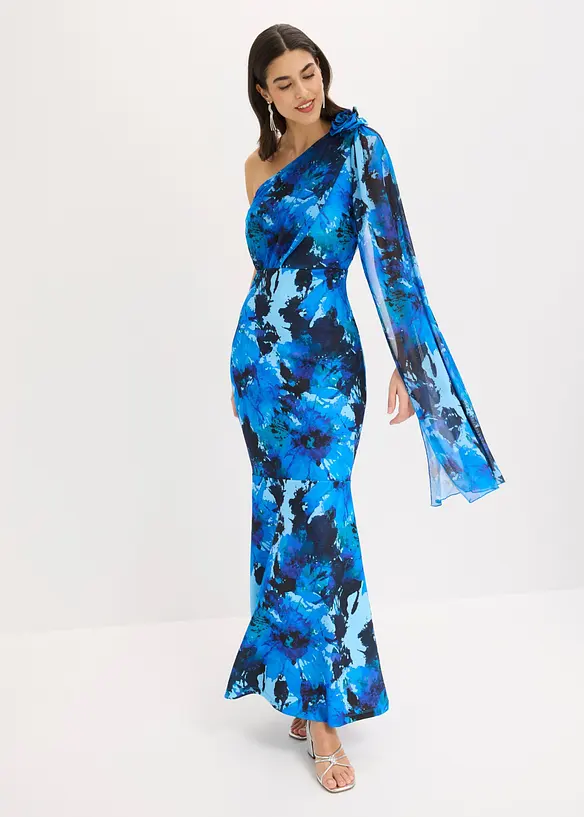 Aftonkl&auml;nning i one shoulder-stil med blomapplikation, bonprix