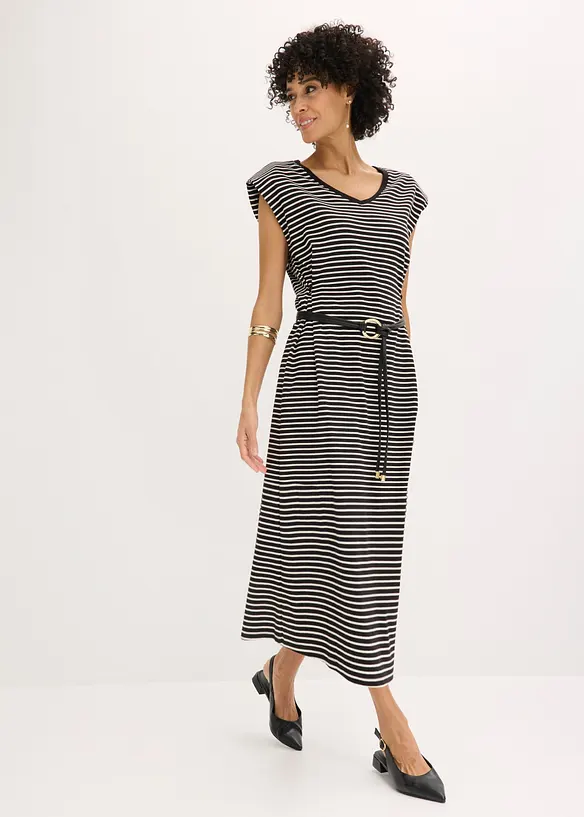 Randig jerseykl&auml;nning med reglerbar midja, bonprix