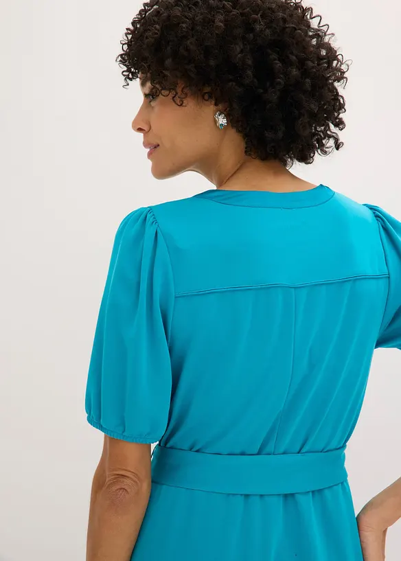 Mellanl&aring;ng kl&auml;nning i viskospik&eacute; med knytsk&auml;rp (2 delar), bonprix