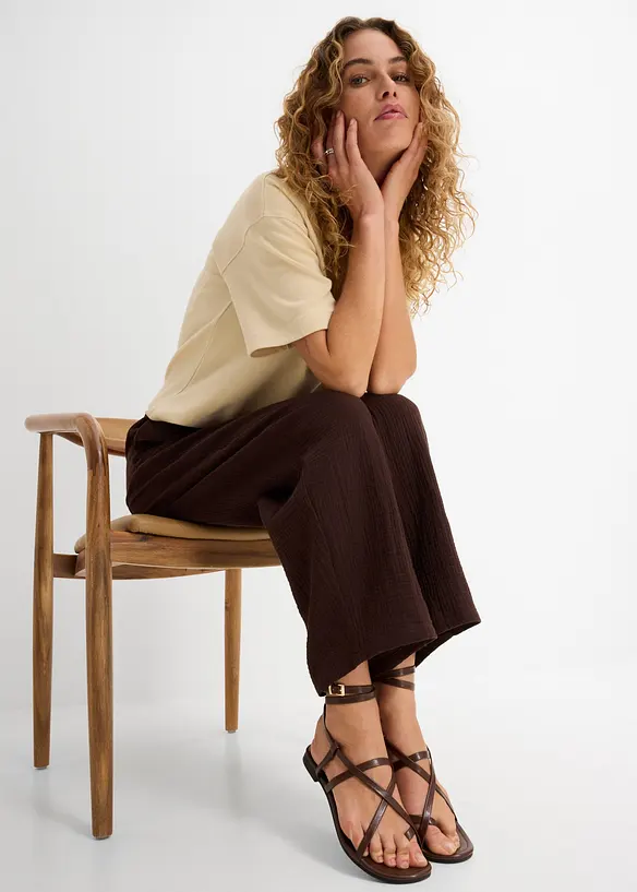 Byxa i barrelmodell av bomullsmuslin, bonprix