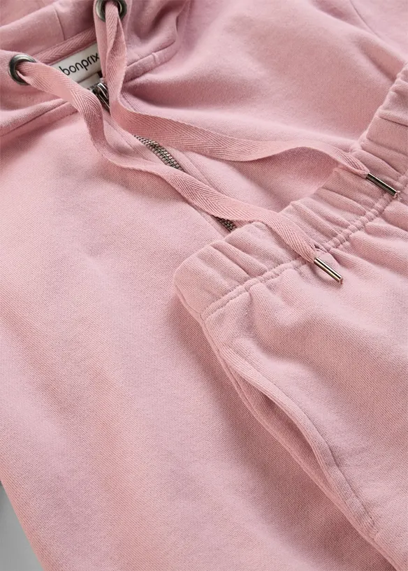 Munkjacka och shorts i sweatshirtmaterial av ekologisk bomull (2 delar), bonprix