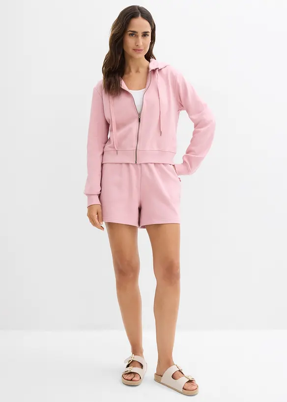 Munkjacka och shorts i sweatshirtmaterial av ekologisk bomull (2 delar), bonprix