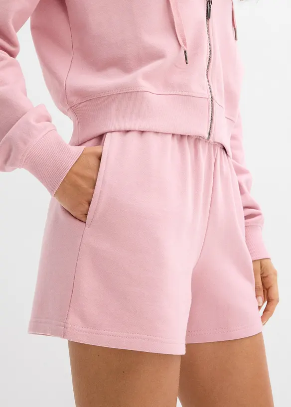 Munkjacka och shorts i sweatshirtmaterial av ekologisk bomull (2 delar), bonprix