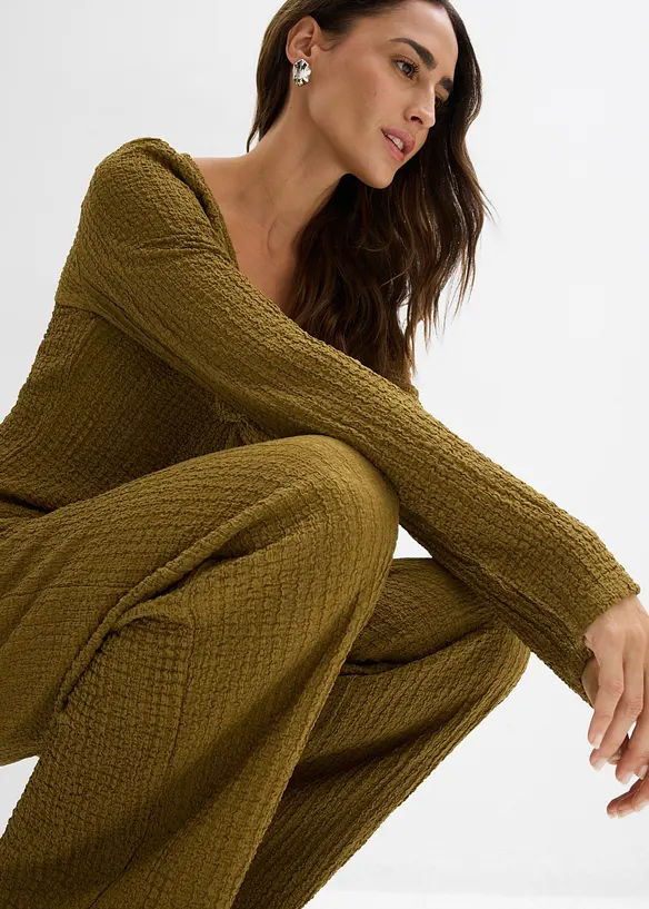 Topp och byxa (2 delar) av mjuk kr&auml;pp, bonprix