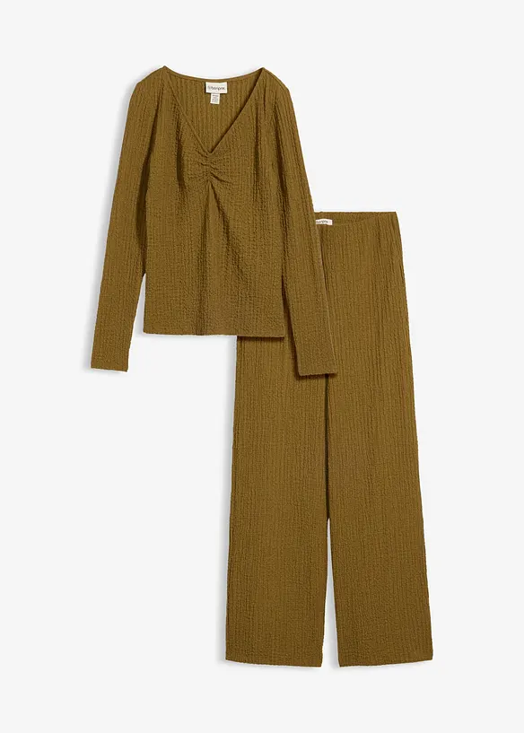 Topp och byxa (2 delar) av mjuk kr&auml;pp, bonprix