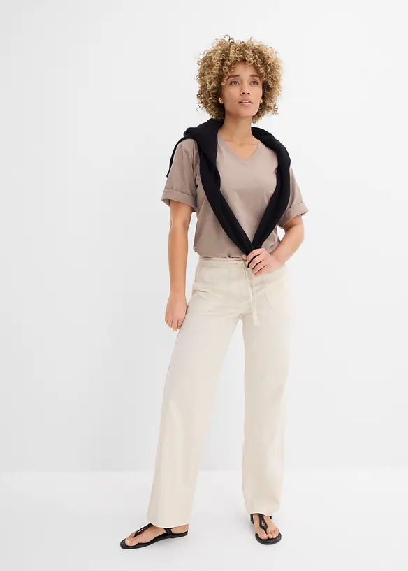 Kantig topp av flamgarn i ekologisk bomull (2-pack), bonprix