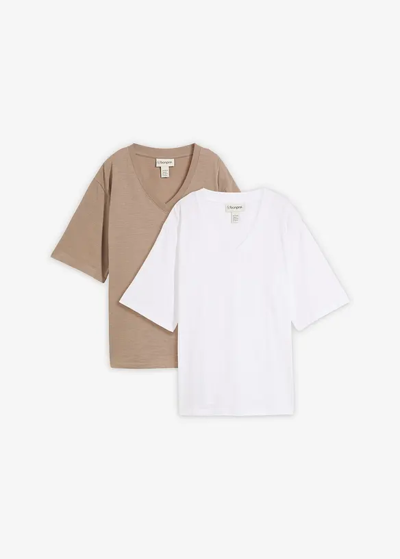 Kantig topp av flamgarn i ekologisk bomull (2-pack), bonprix