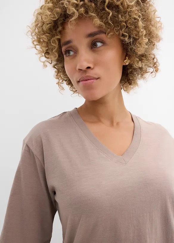 Kantig topp av flamgarn i ekologisk bomull (2-pack), bonprix