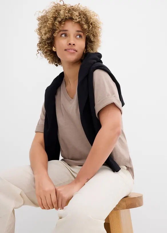 Kantig topp av flamgarn i ekologisk bomull (2-pack), bonprix