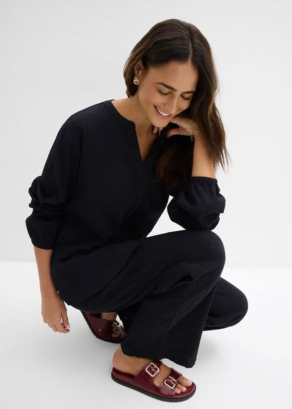 Blus i krinklat material med struktur, bonprix