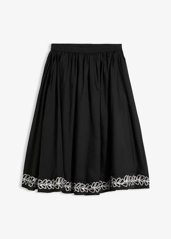 Mellanl&aring;ng kjol med broderi, bonprix