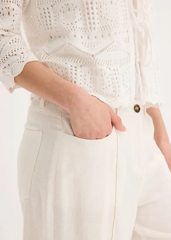 Culotter i luftig linnemix med str&aring;veck, bonprix