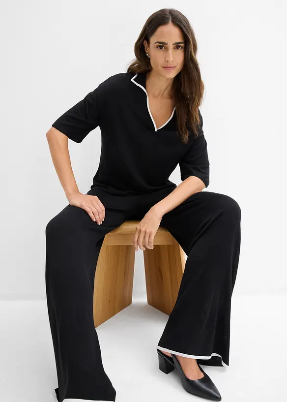 Finstickad jumper med tenniskrage, av viskosmix, bonprix