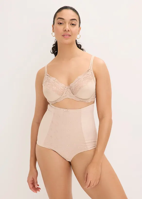 H&ouml;g trosa med h&ouml;g, formande effekt samt bomull och broderi, bonprix