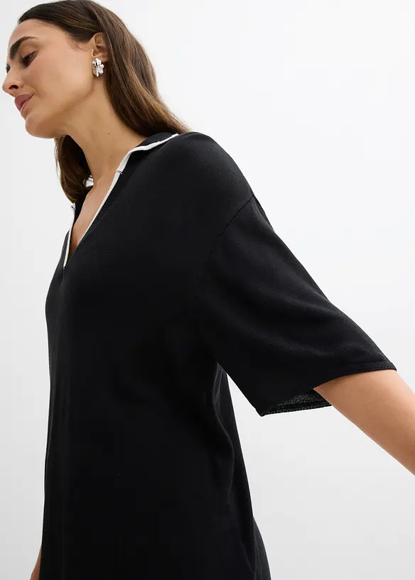 Finstickad jumper med tenniskrage, av viskosmix, bonprix