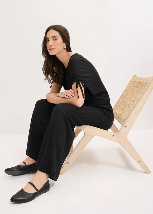 Stickad byxa med en andel linne, bonprix