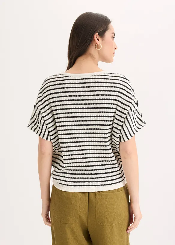 Stickad jumper i luftig linnemix, bonprix