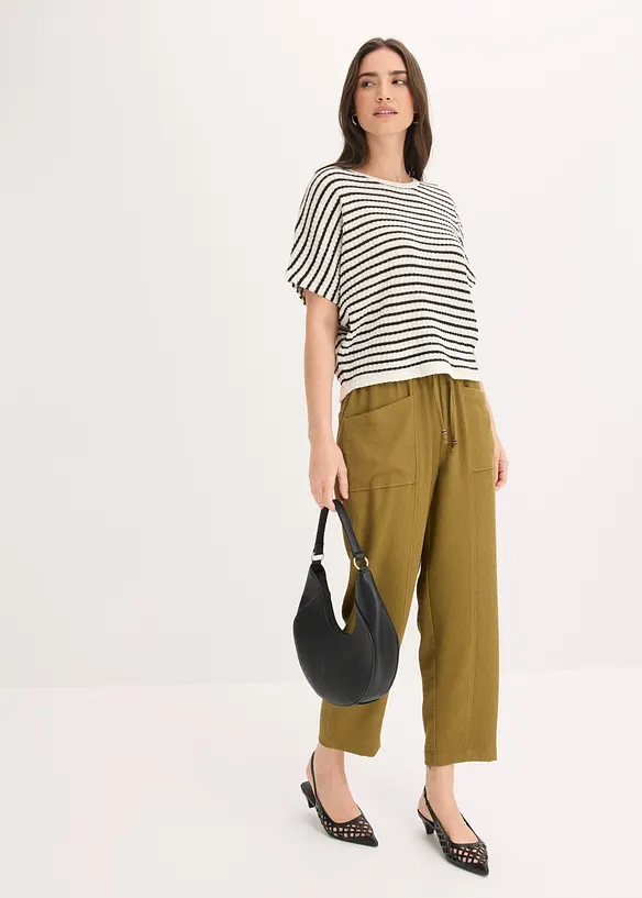 Stickad jumper i luftig linnemix, bonprix
