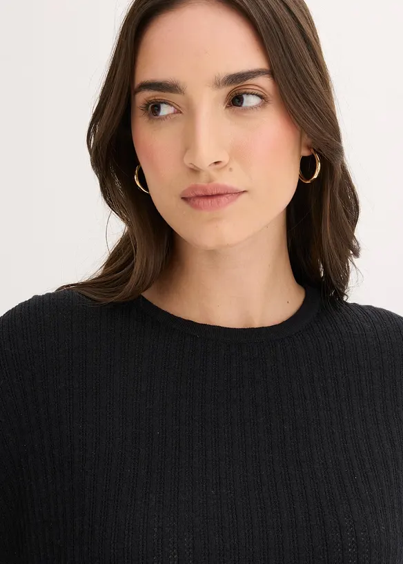 Stickad jumper i luftig linnemix, bonprix