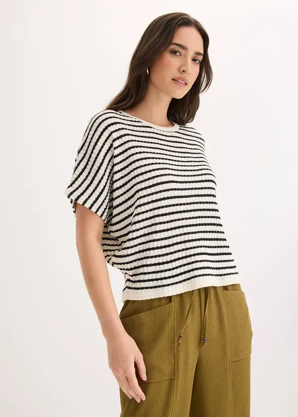 Stickad jumper i luftig linnemix, bonprix