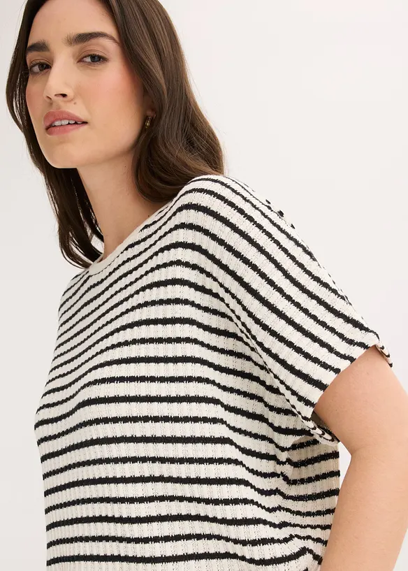 Stickad jumper i luftig linnemix, bonprix