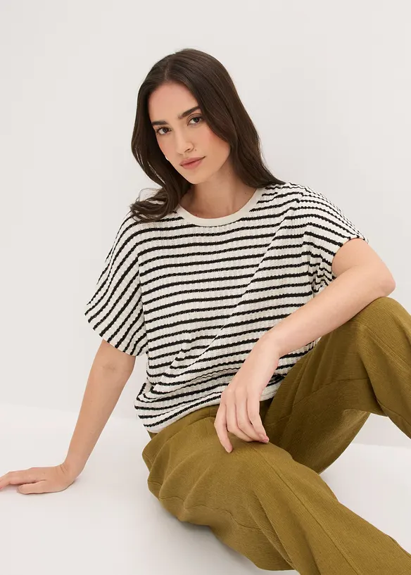 Stickad jumper i luftig linnemix, bonprix