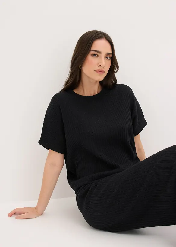 Stickad jumper i luftig linnemix, bonprix