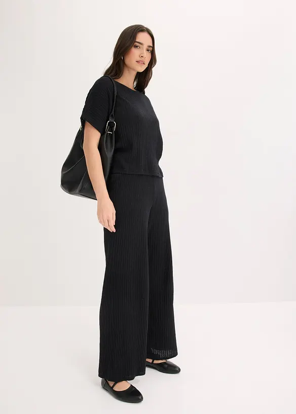 Stickad jumper i luftig linnemix, bonprix