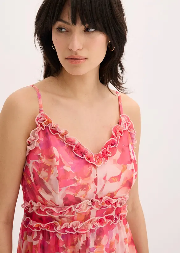 Kl&auml;nning i mjuk mesh med smala axelband, bonprix