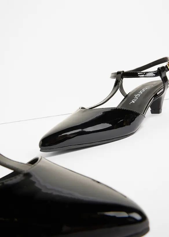 Pumps med remmar och lacklook, bonprix