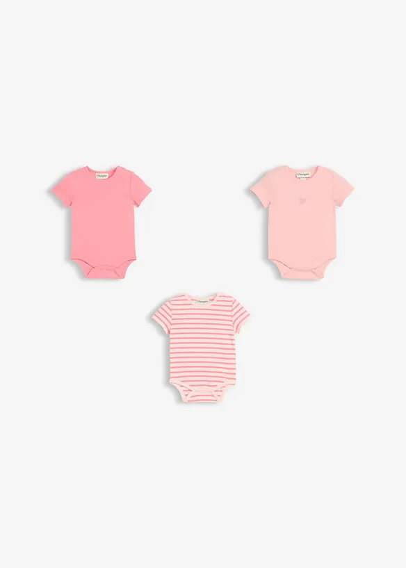 Body med korta &auml;rmar, av ekologisk bomull (3-pack), bonprix